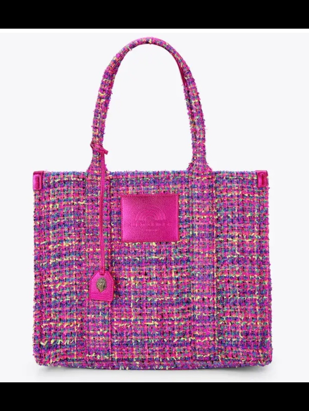 Kurt Geiger Large Southbank Pink Multicolor Tweed Tote with Leather Patch